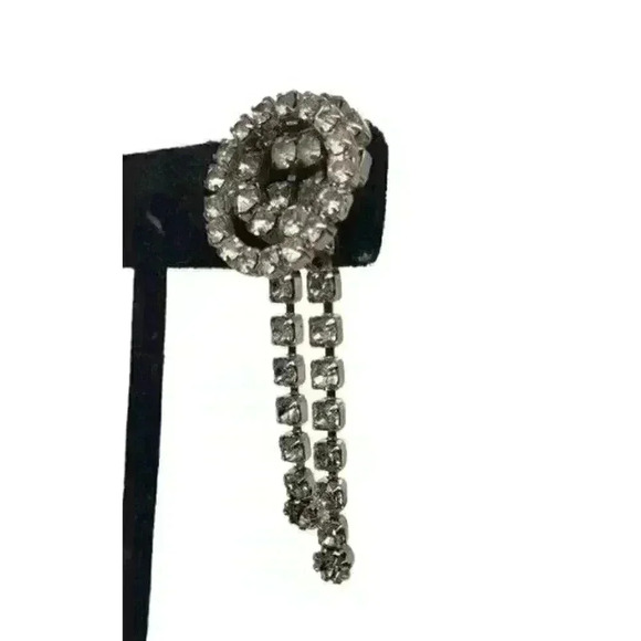 Vintage Rhinestone Earrings Clip Double Circle Long Dangle Bride Barbie Art Deco - Picture 2 of 13